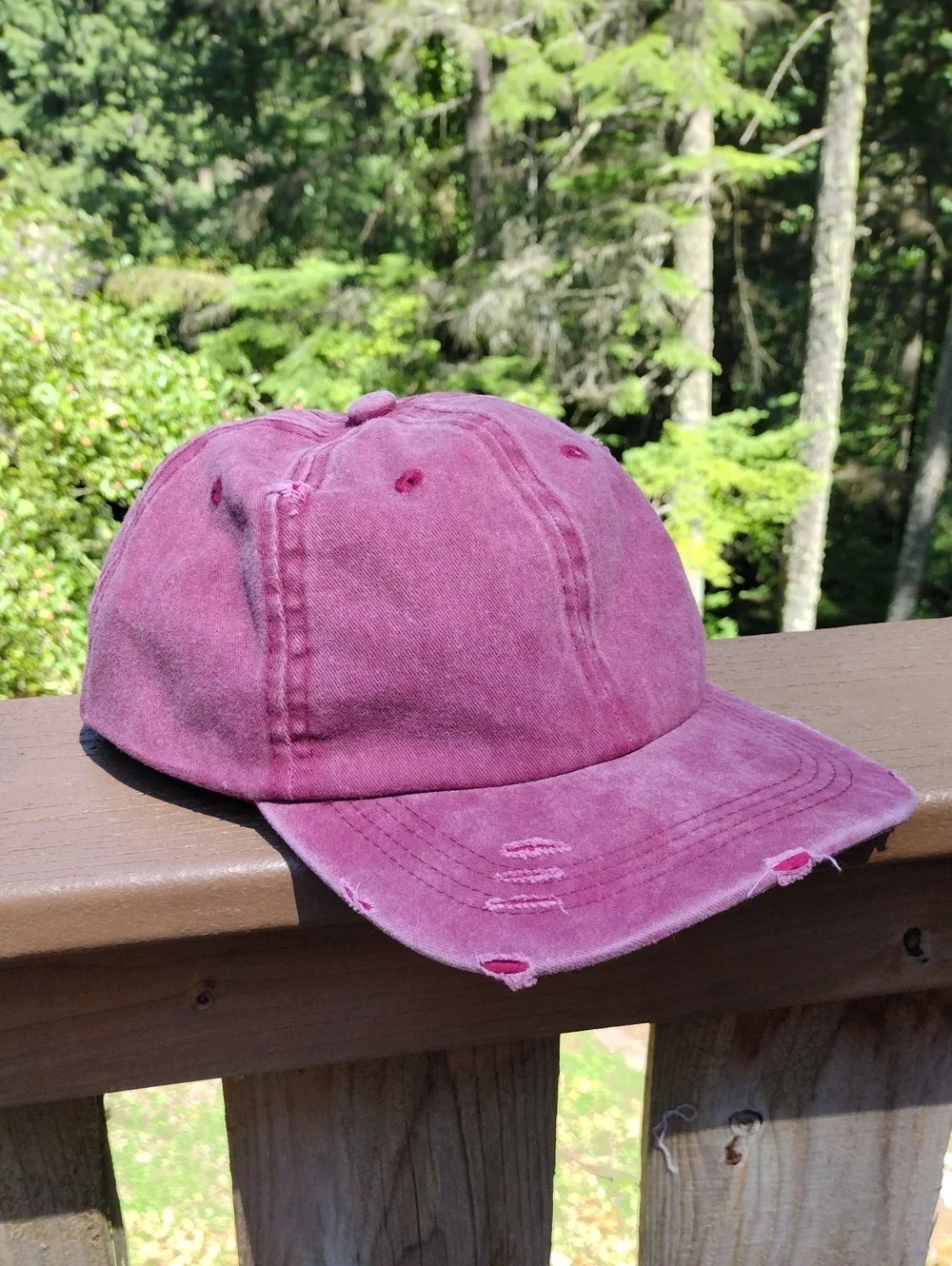 Distressed Washed Baseball Cap - Burgundy